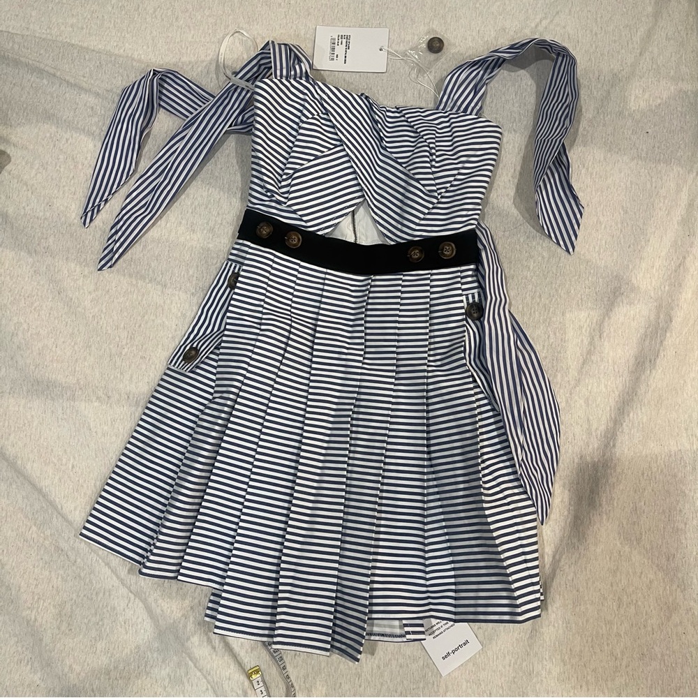 Self-Portrait Blue and White Striped Mini Dress - Picture 5 of 10